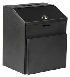 Metal Ballot Box With Front Pocket & Lock, Wall Mount Or Countertop - Black