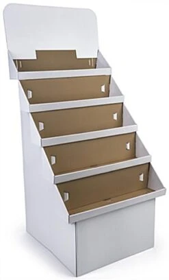 Cardboard Display For Floor, 5 Tiers, Removable Header - White