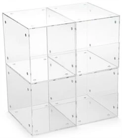 Acrylic Bin For Floor Standing Use, 4 Compartments, Magnetic, Stackable - Clear