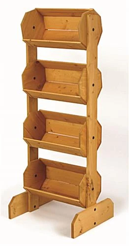 Tiered Wooden Display, Floorstanding, 4 Bins - Oak