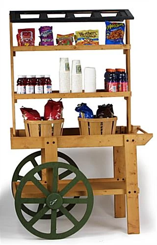 Wooden Vendor Cart With 3 Shelves - Oak - Image 2