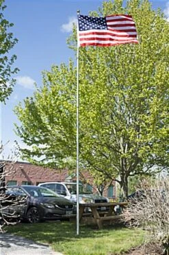 Telescoping Flagpole, PVC Sleeve For Ground Insert, American Flag Included - Silver