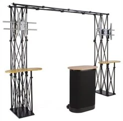 10x10 Trade Show Booth Kit W/ 3 Counters, 2 Truss TV Mounts - Black
