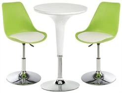 Pub Table Set With 1 Round Table, 2 Adjustable Leatherette Stools - Green & White