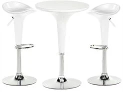 Pub Table Set With 1 Round Cocktail Table, 2 Height Adjustable ABS Stools - White