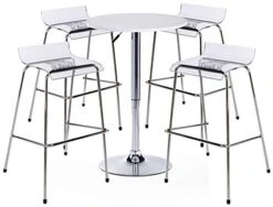 Pub Table Set With 1 Round Cocktail Table, 4 Acrylic Stools - White