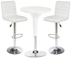 Pub Table Set With 1 Round Cocktail Table, 2 Adjustable Leatherette Stools - White