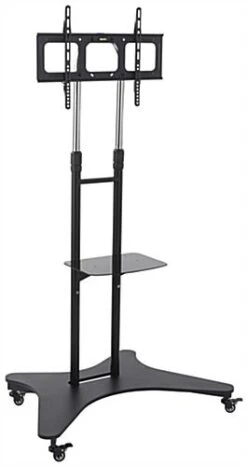 TV Stand W/ Shelf, Fits Monitors 37 - 70", Locking Wheels, Height Adjustable - Black