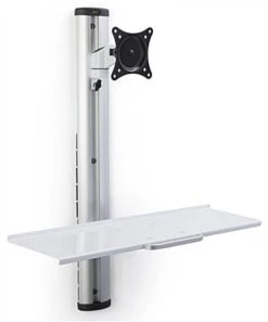 Workstation For Wall, Fits 15”–27” Monitors, Keyboard & Mouse Tray - Silver