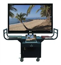 TV Stand With Wheels, Fits Monitors Up To 65", 2 Curved Handles - Black