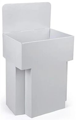 Cardboard Dump Bin For Floor, Removable Header - White