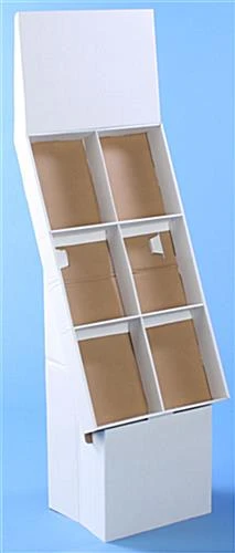 3-Tiered Cardboard Magazine Floor Stand, 8.5"w, Header, Ships Flat - White