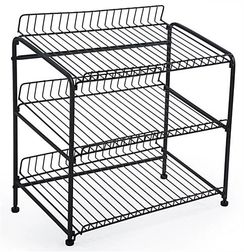 3-Tiered Wire Rack Display, Tabletop, 22"w Open Shelves - Black - Image 3