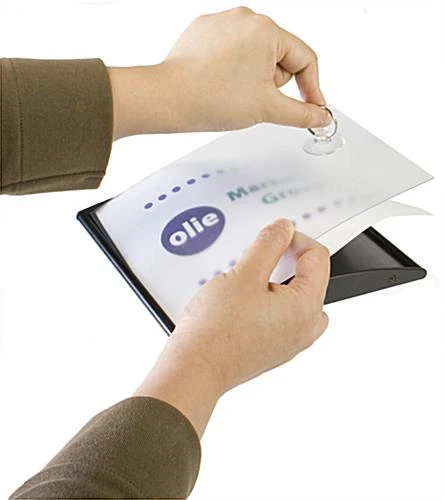 Curved Adhesive Wall Sign Holder. Snap-Out Lens, 6 Name Plates - Black - Image 4