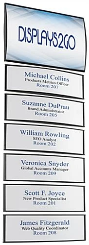 Curved Adhesive Wall Sign Holder. Snap-Out Lens, 6 Name Plates - Black