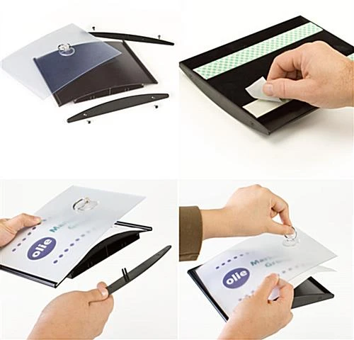 6 X 7.5 Curved Adhesive Wall Sign Holder, Snap-out Lens - Black - Image 4