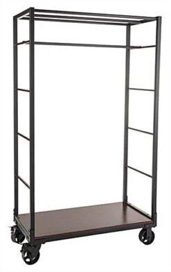 Rolling Clothing Rack With Wooden Shelf & 1 Removable Hanging Rail - Mahogany