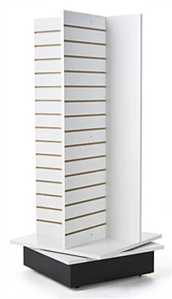 Slatwall Pinwheel Fixture, 4 Sides, Rotating, Base Wheels - White