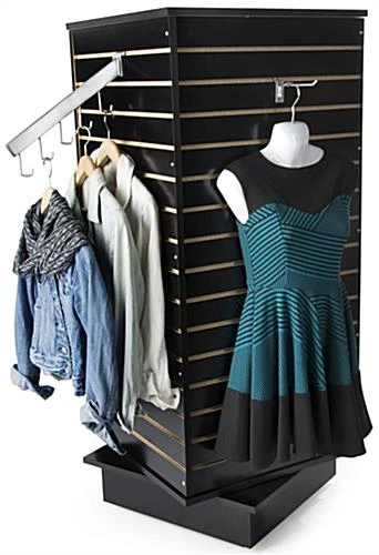 Slatwall Cube Fixture For Floor, 4 Sides, Rotating, Base Wheels - Black - Image 2