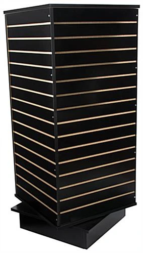 Slatwall Cube Fixture For Floor, 4 Sides, Rotating, Base Wheels - Black