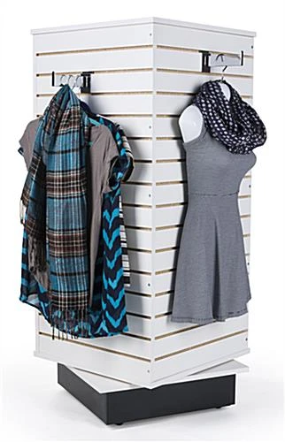 Slatwall Cube Fixture For Floor, 4 Sides, Rotating, Base Wheels - White - Image 2