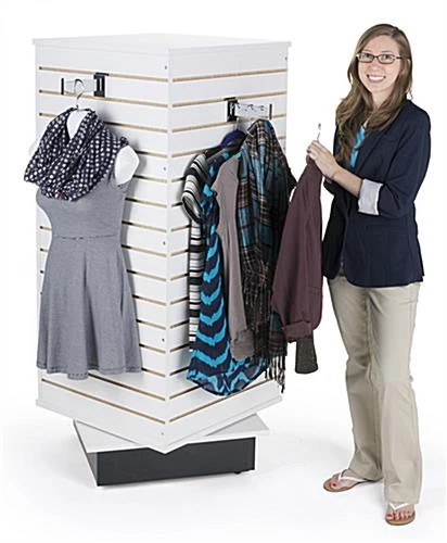 Slatwall Cube Fixture For Floor, 4 Sides, Rotating, Base Wheels - White - Image 3