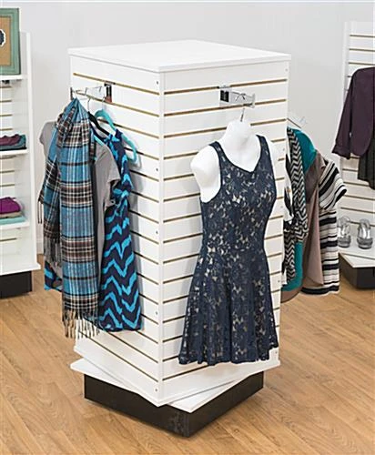 Slatwall Cube Fixture For Floor, 4 Sides, Rotating, Base Wheels - White - Image 5