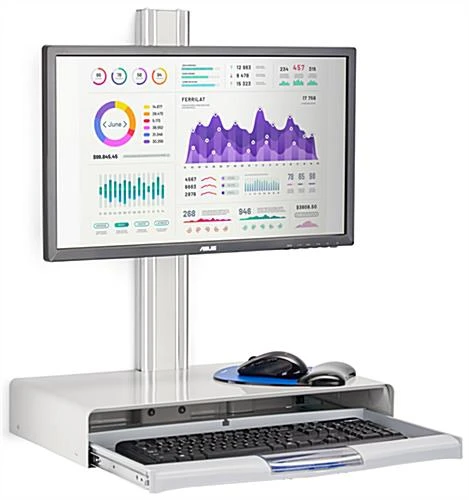 Workstation For Wall, Fits Monitors Up To 43 Inches, Keyboard & Mouse Tray - White - Image 3