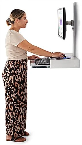 Workstation For Wall, Fits Monitors Up To 43 Inches, Keyboard & Mouse Tray - White - Image 8