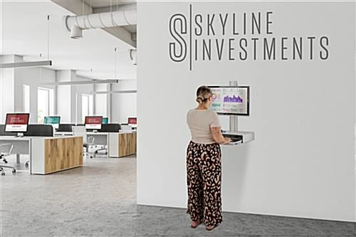 Workstation For Wall, Fits Monitors Up To 43 Inches, Keyboard & Mouse Tray - White - Image 9