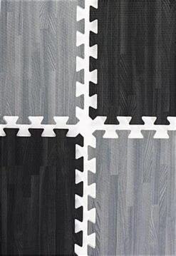 10’ X 10’ Interlocking Foam Mats, Set Of 26 Flooring Tiles - Black & Gray Wood Grain