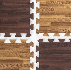 10’ X 10’ Interlocking Foam Mats, 26 Flooring Tiles - Cherry & Dark Oak Wood Grain