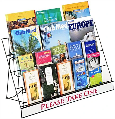 4-Tiered Wire Literature Rack For 4-In & 8.5-In Materials, Tabletop, Header - Black