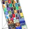 10-Tiered Wire Literature Floor Stand, 4"/8.5"w, Open Shelves, Header - Black