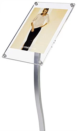 11 X 17 Menu Stand For Floor With Clear Acrylic Frame, Double Curve Pole - Silver - Image 2