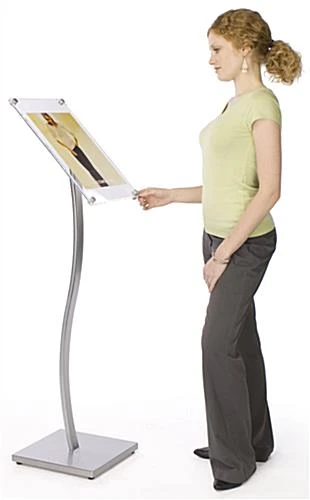 11 X 17 Menu Stand For Floor With Clear Acrylic Frame, Double Curve Pole - Silver - Image 3