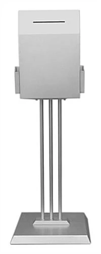 Metal Ballot Box With 2 Side Pockets & Lock, Floorstanding - Silver